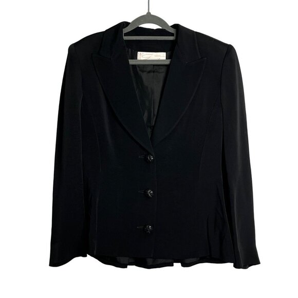 Genny Blazer Large Back Bow Detail Leather Detail Buttons Shoulder Pads Black‎ 6 - Picture 1 of 11